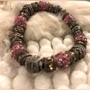 -Pink Rhinestones And beaded bracelet-